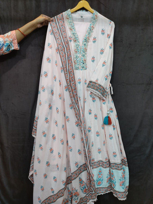 Dobby cotton anarkali suit